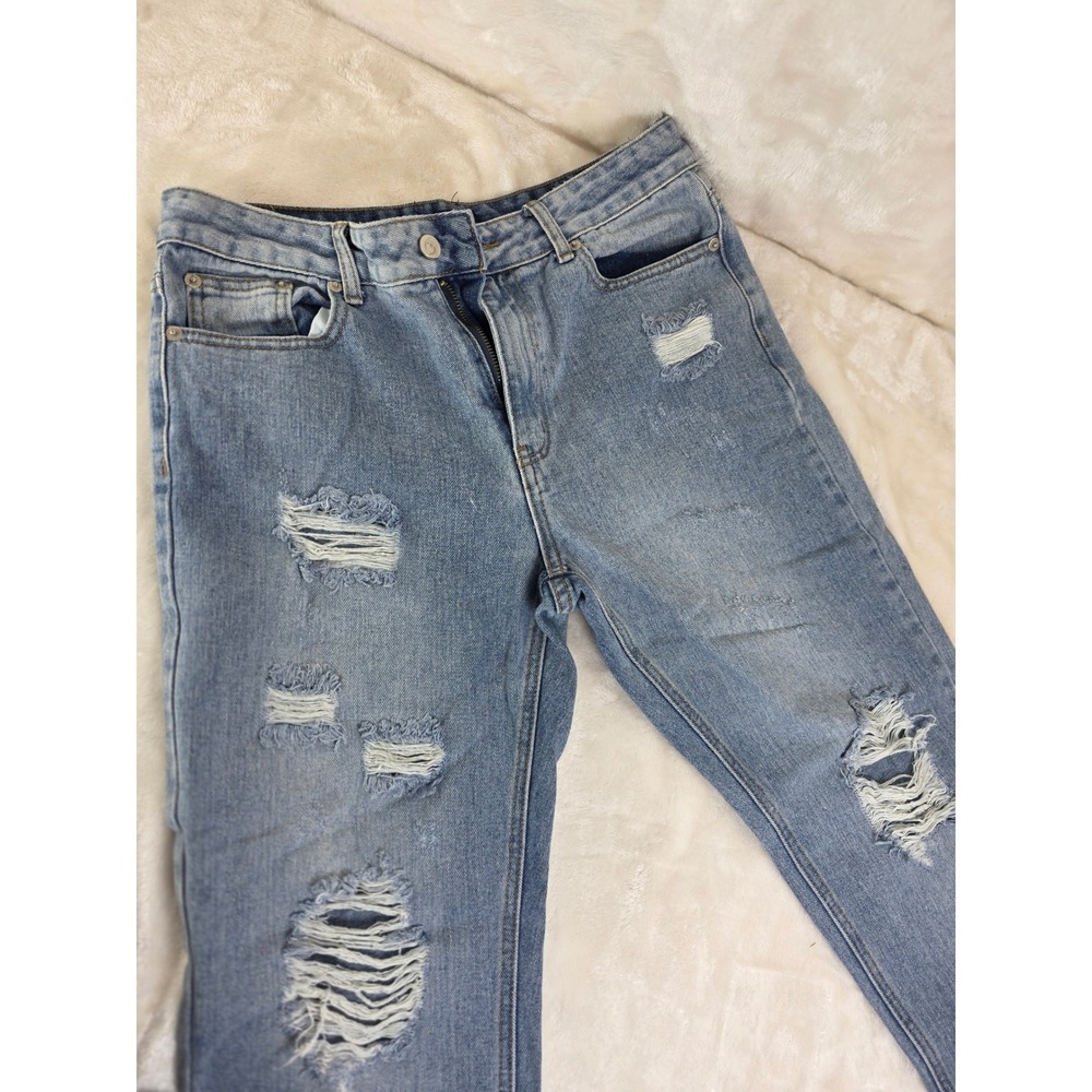 Nasty Gal Denim Distressed Ripped Light Wash Straight Leg‎ Jeans